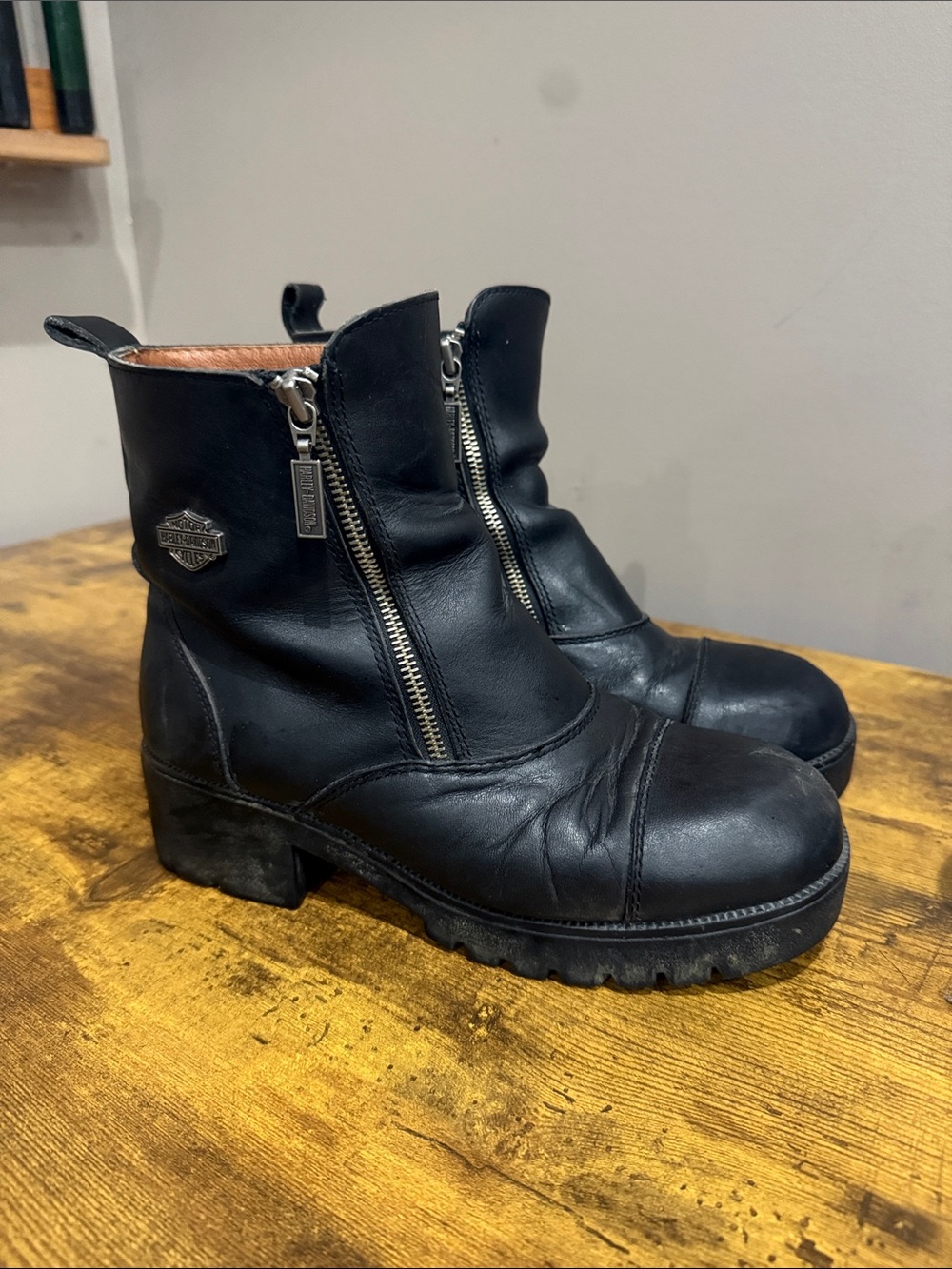 Harley-Davidson Black Leather Dual-Zip Women's Moto Boots